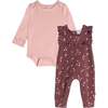 Bodysuit And Printed Overall Set, Little Flowers Print - Mixed Apparel Set - 1 - thumbnail