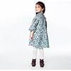 Long Sleeve Baby Corduroy Dress, Green With Printed Flowers - Dresses - 2