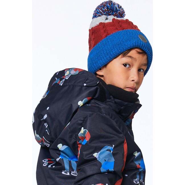 Colorblock Knit Hat, Grey Red And Blue - Hats - 3