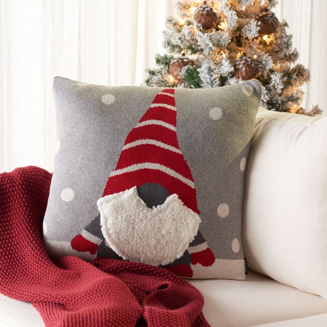 Peppermint Elves Pillow, Grey - Pillows - 2