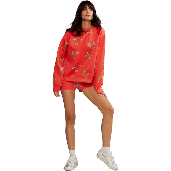 Women's Printed Bonded Sweatshirt, Red Floral