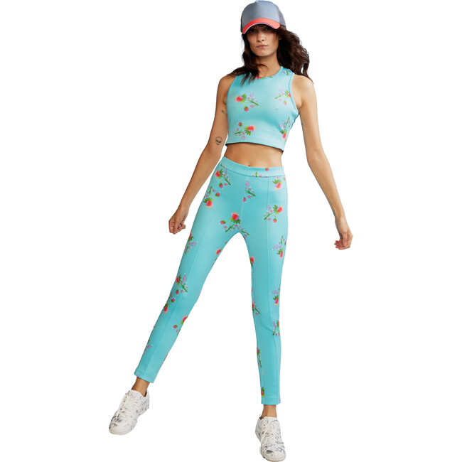 Women's Skinny Bonded Pants, Blue Floral - Pants - 2