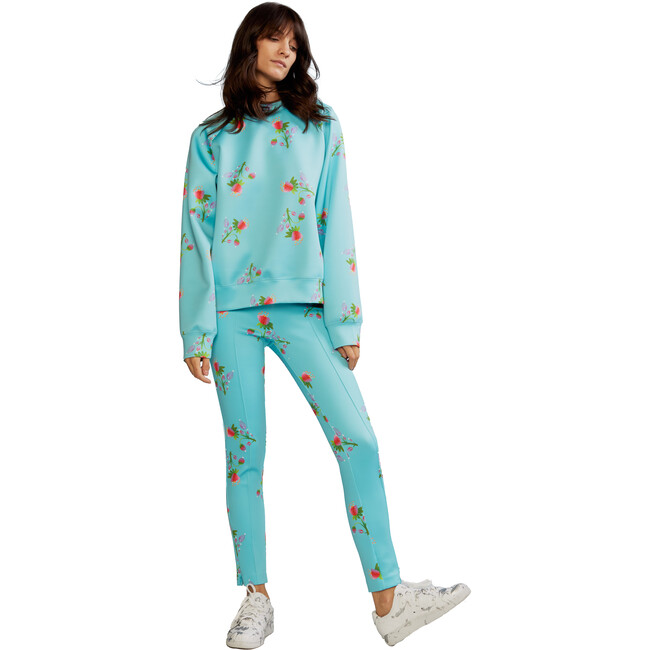 Women's Skinny Bonded Pants, Blue Floral - Pants - 3