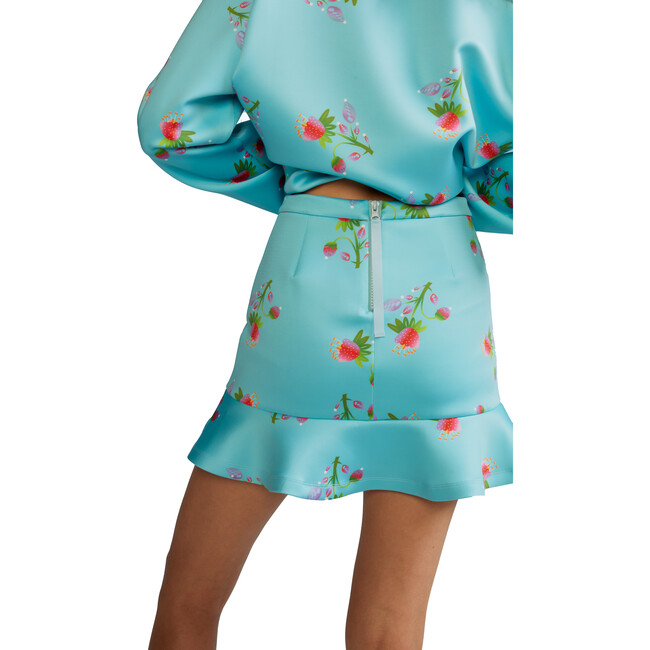 Women's Printed Bonded Mini Skirt, Blue Floral - Skirts - 2