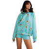 Women's Printed Bonded Sweatshirt, Blue Floral - Sweatshirts - 1 - thumbnail