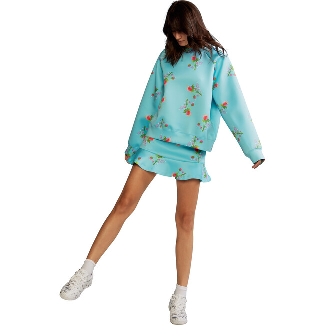 Women's Printed Bonded Mini Skirt, Blue Floral - Skirts - 3