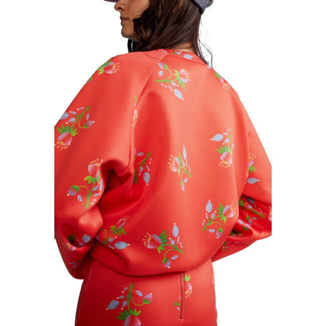 Women's Printed Bonded Sweatshirt, Red Floral - Sweatshirts - 4