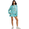 Women's Printed Bonded Sweatshirt, Blue Floral - Sweatshirts - 3