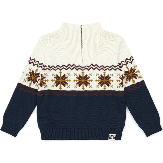 Knit Snowflake Pullover Zip Sweater