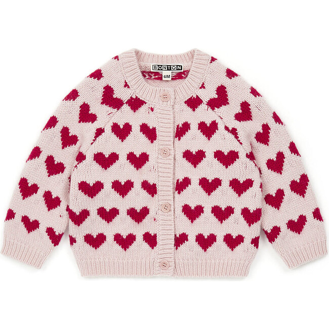 Knit Allover Hearts Baby Cardigan, Red