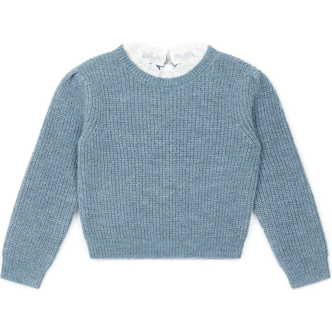 Lace Trimmed Sweater, Sky Blue - Sweaters - 1