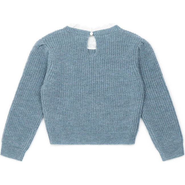 Lace Trimmed Sweater, Sky Blue - Sweaters - 3