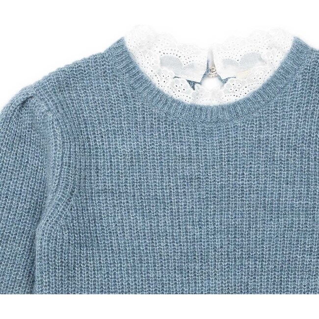 Lace Trimmed Sweater, Sky Blue - Sweaters - 4