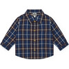 Plaid Baby Shirt, Navy - Shirts - 1 - thumbnail