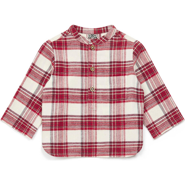 Plaid Baby Shirt, Red - Shirts - 1
