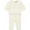 Openwork Hearts Cotton-Cashmere Knit Baby Set, Cream - Mixed Apparel Set - 1 - thumbnail