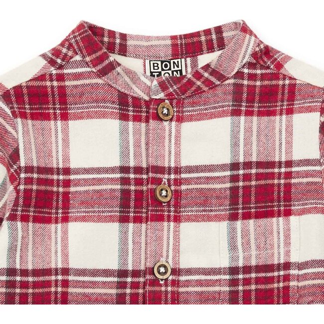 Plaid Baby Shirt, Red - Shirts - 3