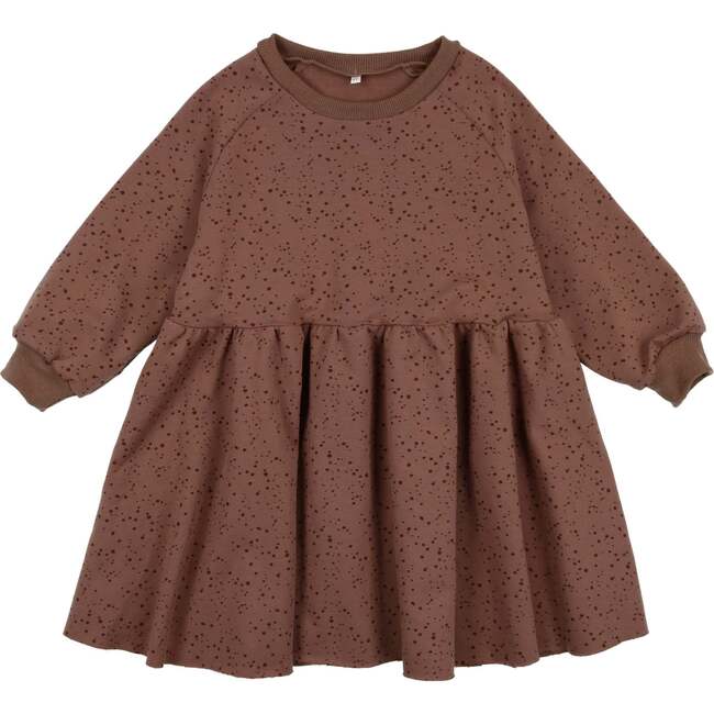 Dot Print Sweatshirt Dress, Cocoa - Dresses - 1