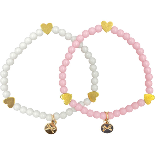 Hearts Bracelet Set, Pink/White