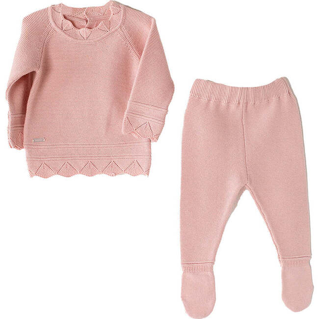 Knitted Cotton Outfit, Pink - Mixed Apparel Set - 1