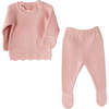 Knitted Cotton Outfit, Pink - Mixed Apparel Set - 1 - thumbnail