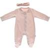 Buttoned Babysuit & Hat, Pink - Bodysuits - 1 - thumbnail