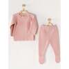Knitted Cotton Outfit, Pink - Mixed Apparel Set - 2