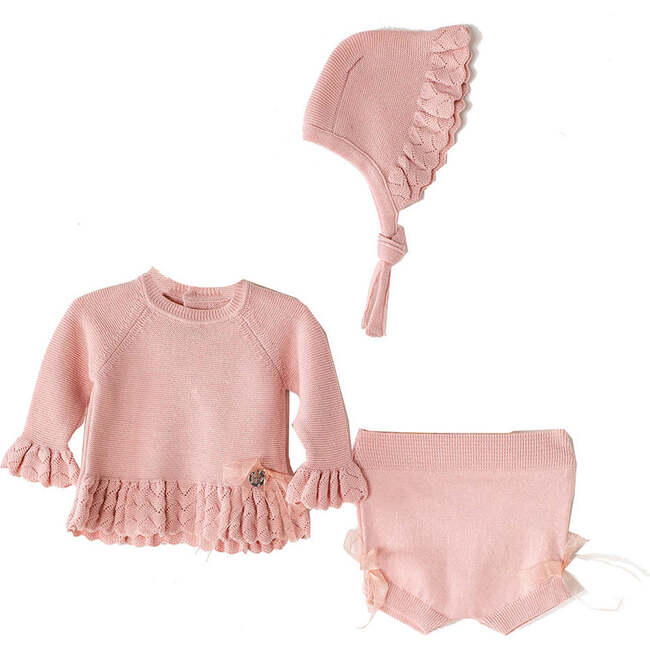 Knitted Dress Outfit Set, Pink