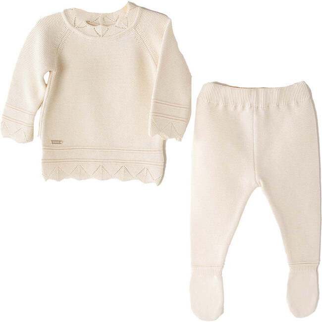 Knitted Cotton Outfit, Ivory - Mixed Apparel Set - 1