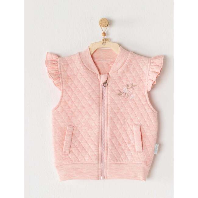 Squirrel Quilted Ruffle Vest, Pink - Vests - 2