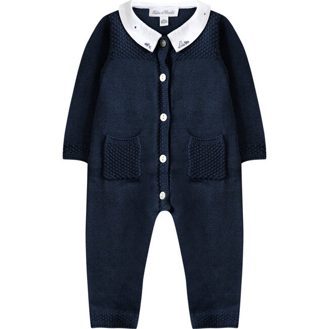 Teddy Bear Friends Collared Baby Jumpsuit, Navy