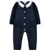 Teddy Bear Friends Collared Baby Jumpsuit, Navy - Onesies - 1 - thumbnail