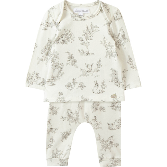 Forest Bunny Baby Pajamas, White - Pajamas - 1