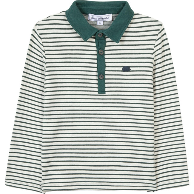 Striped Long Sleeve Polo, Green