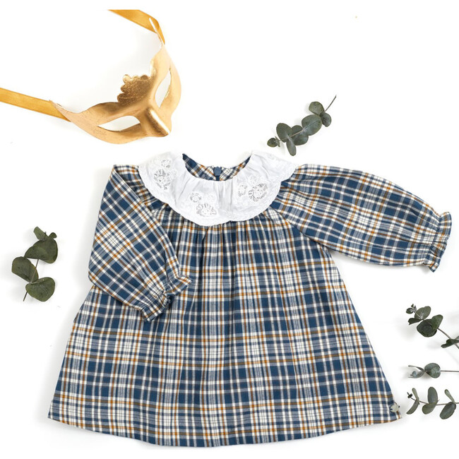 Lace Collar Plaid Baby Dress, Blue - Dresses - 3