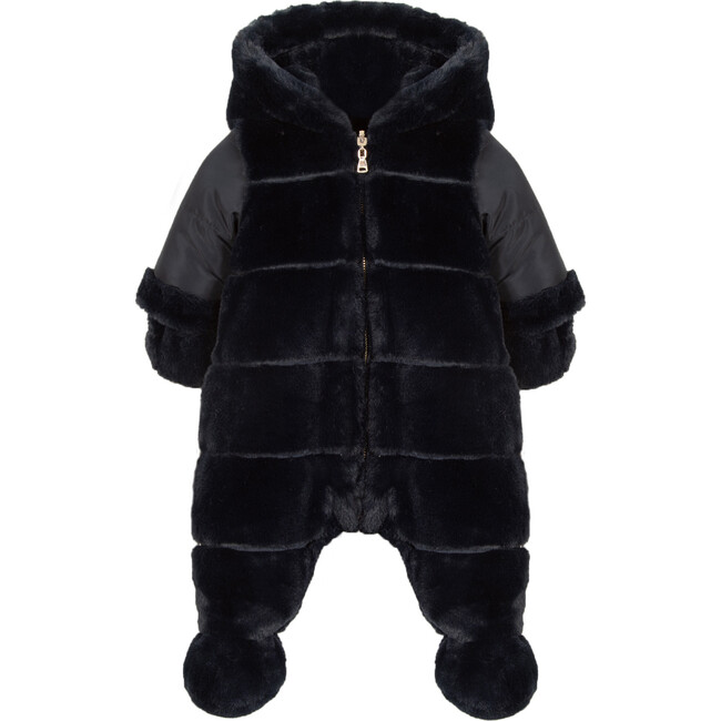Winter Faux-Fur Lined Jumpsuit, Navy - Onesies - 1
