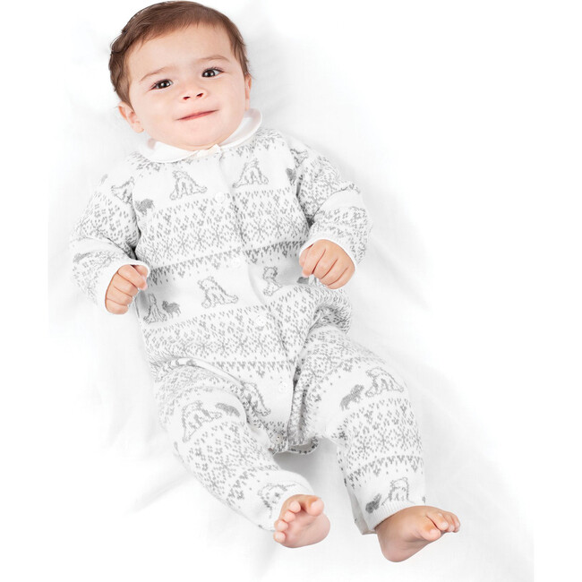 Teddy Bear Friends Knit Baby Jumpsuit, White - Onesies - 2