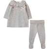 Floral Knit Baby Dress Set, Grey - Dresses - 2 - thumbnail