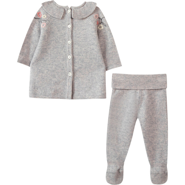 Floral Knit Baby Dress Set, Grey - Dresses - 3