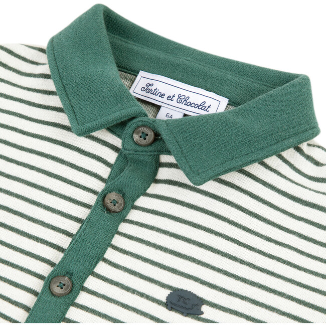 Striped Long Sleeve Polo, Green - Polo Shirts - 4
