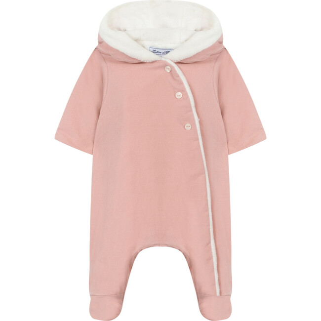 Corduroy Faux-Fur Lined Onesie, Pink - Onesies - 1