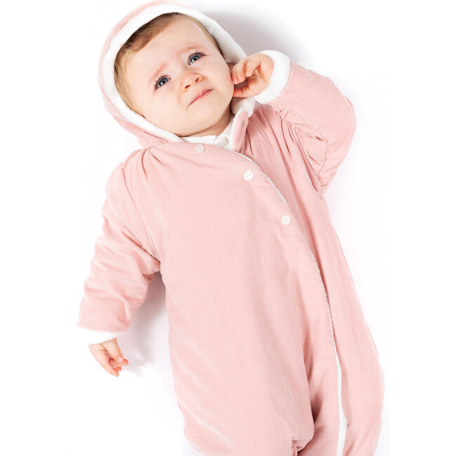 Corduroy Faux-Fur Lined Onesie, Pink - Onesies - 2