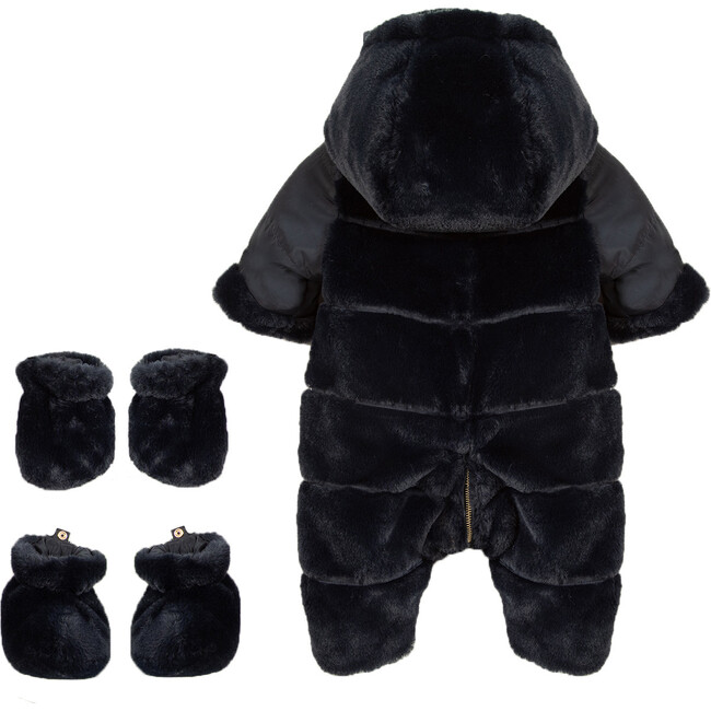 Winter Faux-Fur Lined Jumpsuit, Navy - Onesies - 7