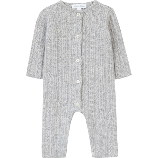 Cable Knit Baby Jumpsuit, Grey - Onesies - 1
