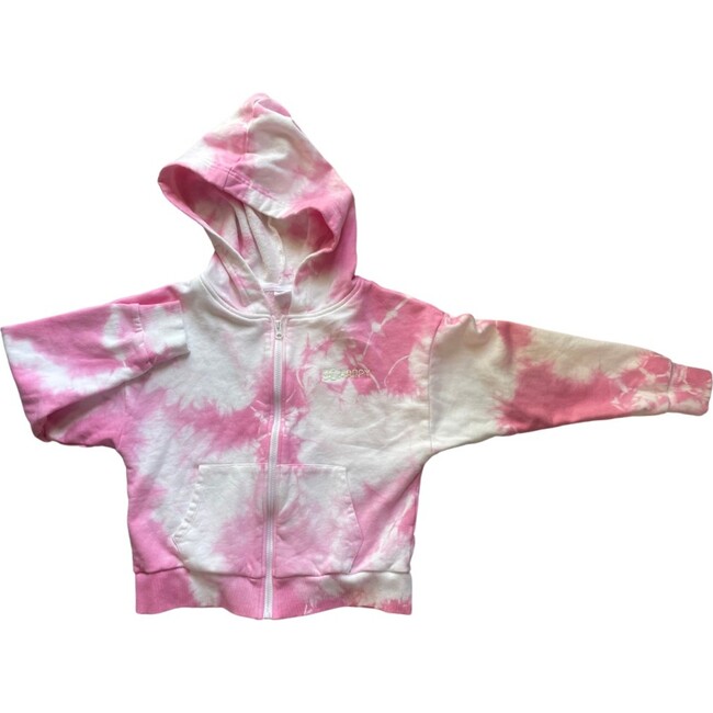 Customizable Zip Up Hoodie Sweatshirt with Hand Embroidery, Pink Tie Dye - Sweatshirts - 1