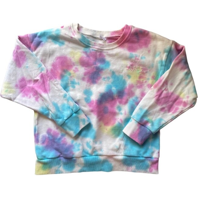 Customizable Rainbow Tie Dye Crewneck Sweatshirt with Hand Embroidery, Multi