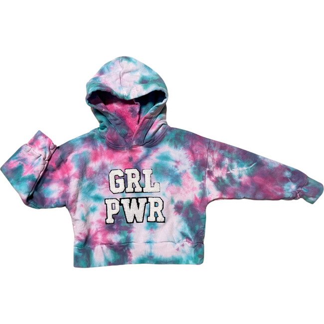 GRL PWR Varsity Patch Girl Power Hoodie Sweatshirt, Pastel Tie Dye