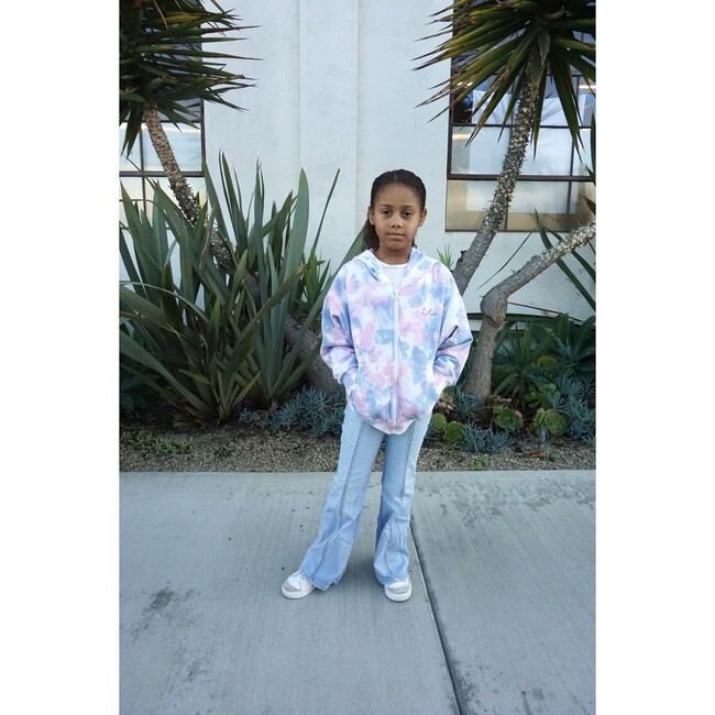 Customizable Zip Up Hoodie Sweatshirt with Hand Embroidery, Pink Purple and Blue Tie Dye - Sweatshirts - 3