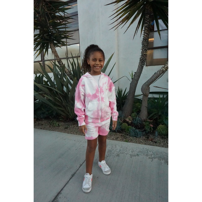 Customizable Zip Up Hoodie Sweatshirt with Hand Embroidery, Pink Tie Dye - Sweatshirts - 5