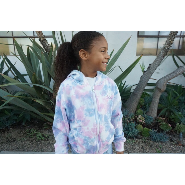 Customizable Zip Up Hoodie Sweatshirt with Hand Embroidery, Pink Purple and Blue Tie Dye - Sweatshirts - 4